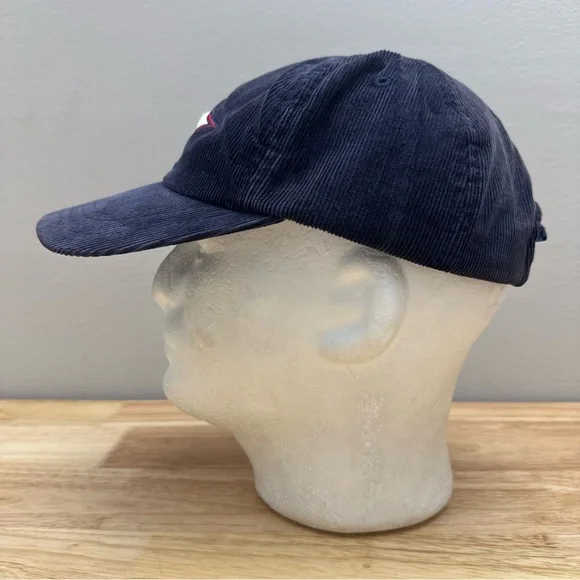 Vintage Tommy Hilfiger Surf Blue Corduroy Hat Embroidered Logo Leather Strapback - Picture 9 of 16